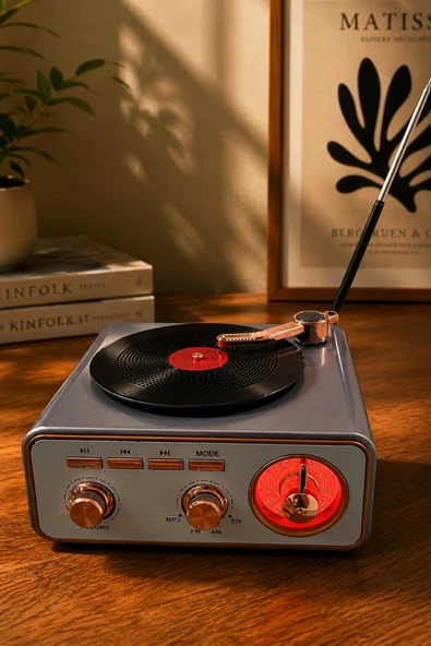 Meier MD-1217BT Gri Nostaljik Görünümlü Bluetooth Hoparlör ve 3 Bantlı Şarjlı Radyo ürün görseli 1