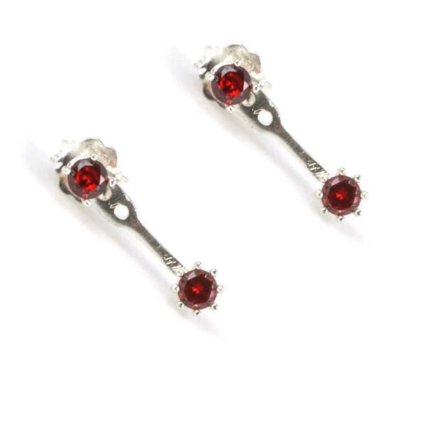 925 Ayar Gümüş Çift Taş Garnet  Taşlı Küpe ürün görseli 1