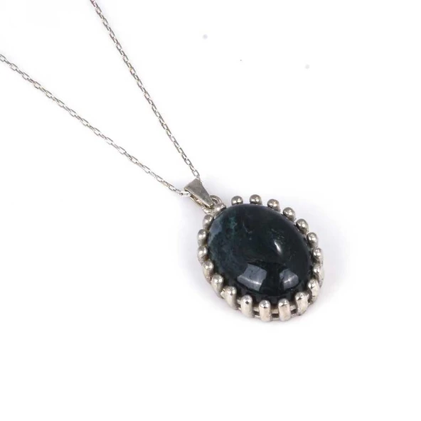 925 Ayar Gümüş Oval Jade Taşlı Kolye - Resim 2