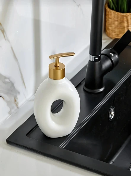 GOLD tasarımlı Lüx Porselen Banyo ve Mutfak Sıvı Sabunluk beyaz renk ürün görseli 1