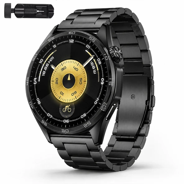 Huawei Watch GT6 46mm İle Uyumlu Katlanır Klipsli Paslanmaz Çelik Saat Kordonu  Siyah ürün görseli 1