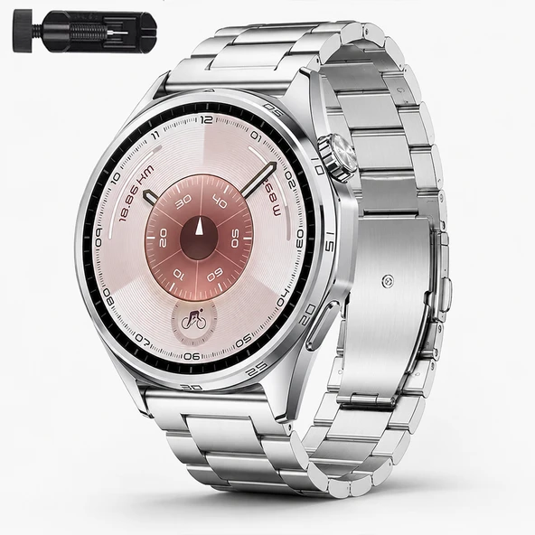Huawei Watch GT6 46mm İle Uyumlu Katlanır Klipsli Paslanmaz Çelik Saat Kordonu  Gümüş ürün görseli 1