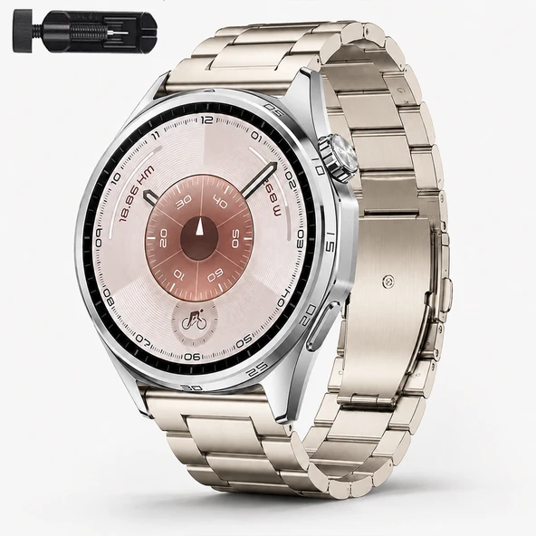 Huawei Watch GT6 46mm İle Uyumlu Katlanır Klipsli Paslanmaz Çelik Saat Kordonu  Starlight ürün görseli 1