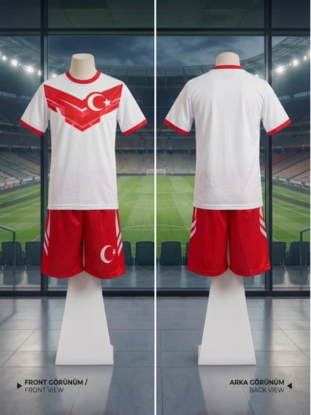 Türkiye Milli Takım 02 Özel Tasarım Beyaz-Kırmızı Çocuk Futbol Forması Takımı 4 Lü Set Forma+Şort+Çorap+Bileklik ürün görseli 1
