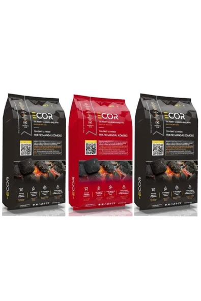 Ecor Tek Kibrit ile Yanan Pratik Mangal Kömürü 1,5 kg x 3 Adet ürün görseli 1