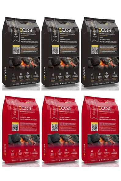 Ecor Tek Kibrit ile Yanan Pratik Mangal Kömürü 1,5 kg x 6 Adet ürün görseli 1
