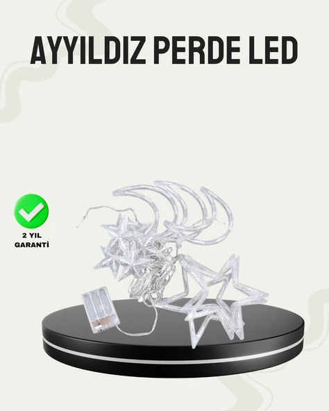 Prizli Yıldız Ay Perde Led Işık Ev Ve Organizasyon Dekoru ürün görseli 1