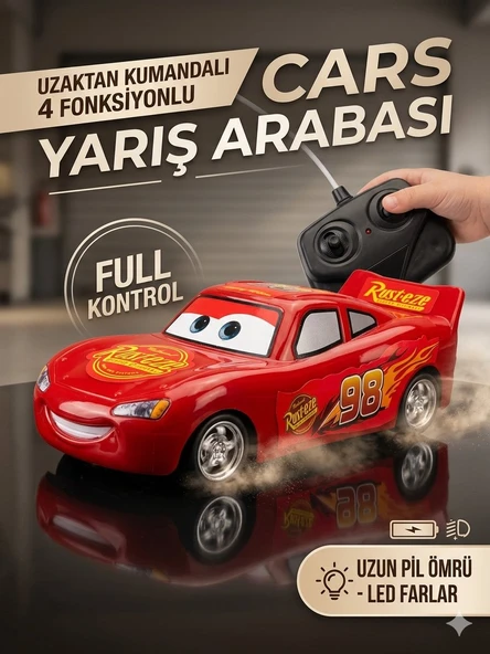 Yarış Arabası Cars Uzaktan Kumandalı 4 Fonksiyonlu 20 Cm Yarış Arabası Kırmızı ürün görseli 1