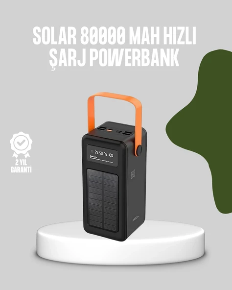 80000 Mah Solar Powerbank Göstergeli Fenerli Hızlı Şarj Taşınabilir Şarj Cihazı ürün görseli 1