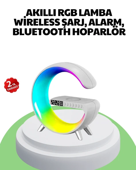 Bluetooth Hoparlörlü Rgb Atmosfer Lambası Kablosuz Şarj Ve Saat Özellikli ürün görseli 1