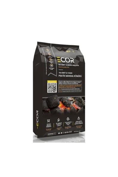 Ecor Tek Kibrit ile Yanan Pratik Mangal Kömürü 1,5 kg ürün görseli 1