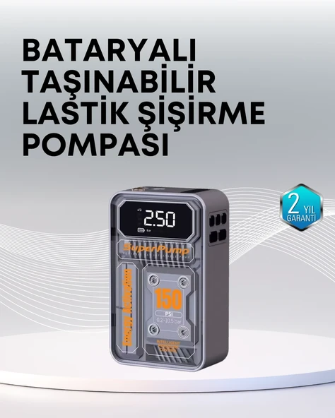 150 Psı Kablosuz Dijital Ekranlı Taşınabilir Araç Lastik Pompası ürün görseli 1
