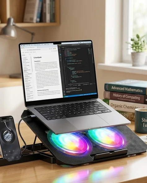 Notebook Soğutucu Stand Rgb Aydınlatmalı İki Fanlı Laptop Altlığı ürün görseli 1