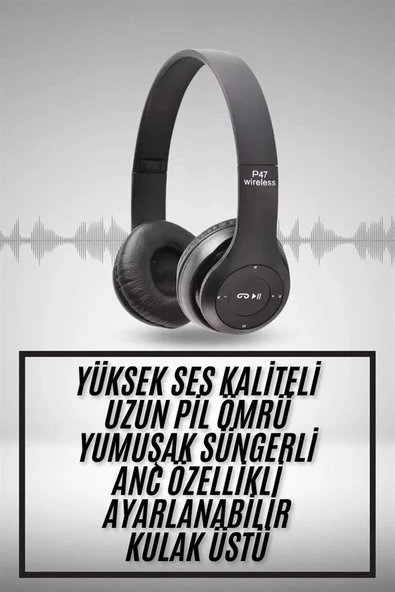 Kulak Üstü Bluetooth Kulaklık Yüksek Ses Kaliteli Ayarlanabilir ürün görseli 1