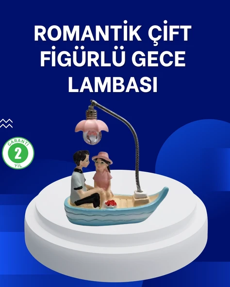 Romantik Sandal Üzerinde Çift Figürü Led Gece Lambası Masa Dekoru ürün görseli 1