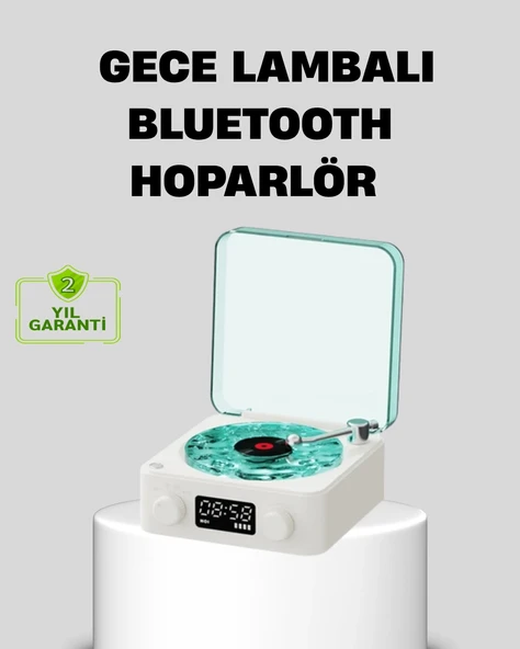 Gece Lambası Stereo Bluetooth Hoparlör Dijital Saatli Vintage Tasarım Çok Fonksiyonlu ürün görseli 1