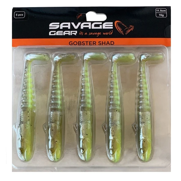 Savage Gear Gobster Shad 11.5cm 16gr Silikon Yem Green Pearl Yellow (5'li Paket) İğnesiz ürün görseli 1