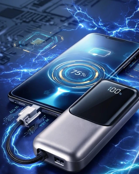 Dijital Göstergeli 13000 mAh Süper Hızlı Şarj Destekli Taşınabilir Powerbank ürün görseli 1