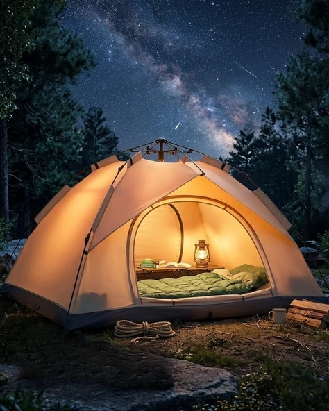 Çift Katmanlı Kamp Çadırı Otomatik Kurulum Suya Dayanıklı Outdoor Çadır ürün görseli 1