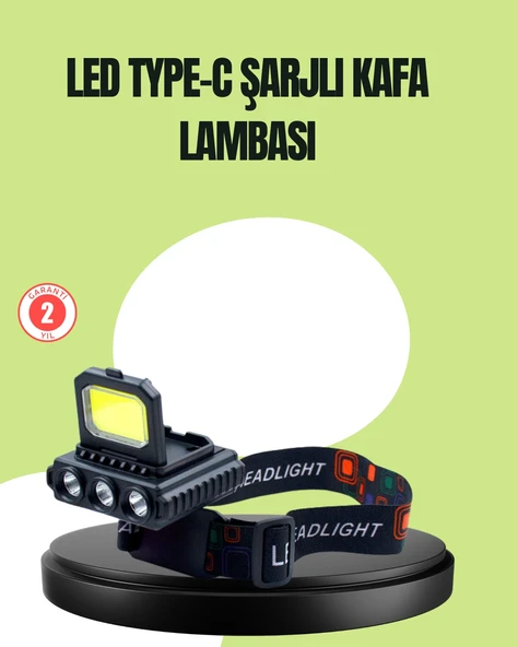 800 Lumen Çok Fonksiyonlu Led Kafa Lambası Type C Şarjlı ürün görseli 1