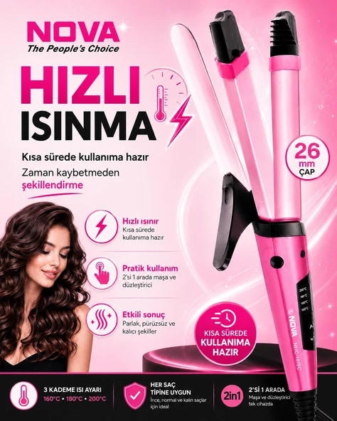 2’si 1 Arada Saç Düzleştirici ve Bukle Yapıcı Seramik Plakalı Saç Şekillendirici ürün görseli 1