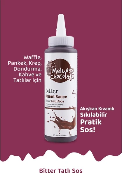 Melwiss Chocolate Bitter Tatlı Sosu 330 Gr- Waffle Krep Pankek Sos ürün görseli 1