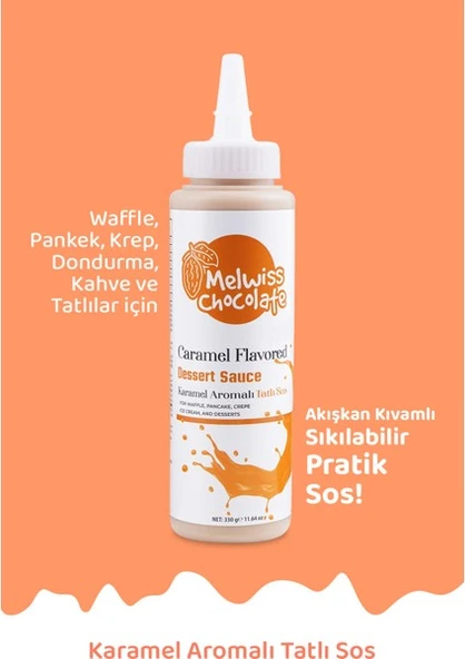 Melwiss Chocolate Karamel Aromalı Tatlı Sosu 330 Gr- Waffle & Krep & Pankek Sosu ürün görseli 1