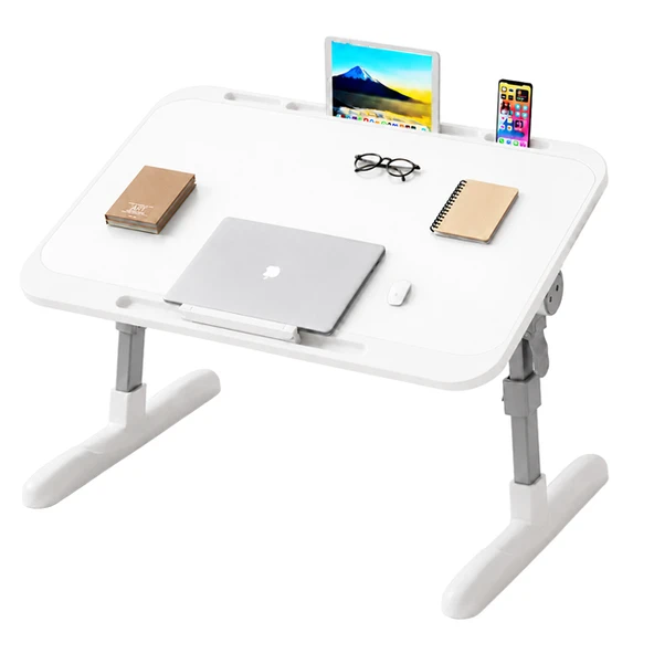 Sunup SN-29697 Çok Fonksiyonlu Katlanabilir Yatak Koltuk Laptop Masası Yükseklik Ve Açı Ayarlı Beyaz 60X40cm ürün görseli 1