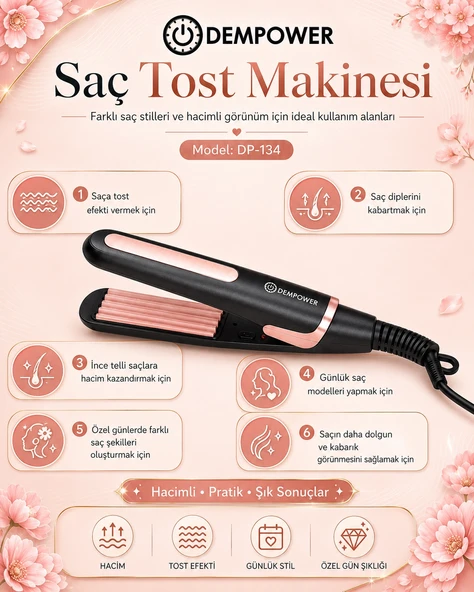 Pratik Kullanımlı Saç Tost Şekillendirici Uzun Süre Kalıcı Hacimli Saç Görünümü Veren Cihaz ürün görseli 1