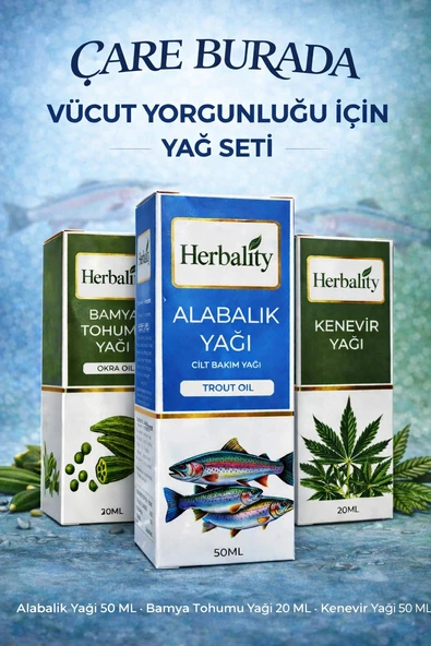 Vücut Yorgunluğu İçin Yağ Seti ( Bamya Tohumu Yağı & Alabalık Yağı & Kenewir Yağı) ürün görseli 1