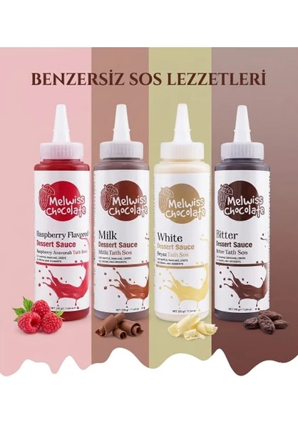 Melwiss Chocolate Melwiss 4'lü Bitter-Sütlü Çikolata-Beyaz Çikolata- Frambuaz Sos Paketi ürün görseli 1