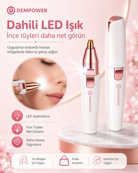 Kadınlara Özel 2 Başlıklı Kaş Düzeltici ve Hassas Bölge Tüy Alma Epilasyon Aleti ürün görseli 1