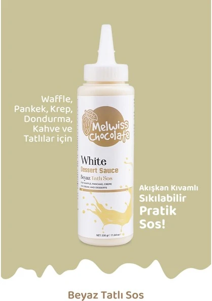 Melwiss Chocolate Beyaz Tatlı Sos 330 G - Waffle Krep Pankek Sosu ürün görseli 1