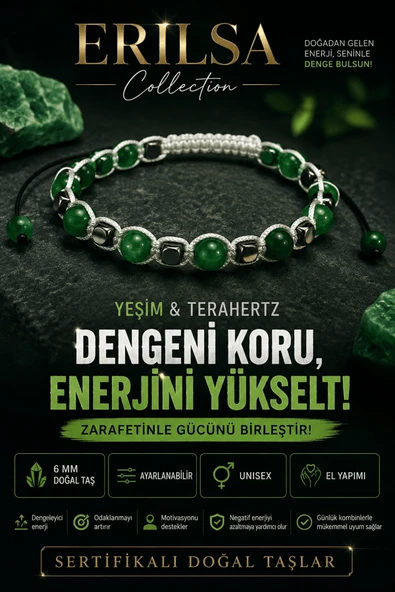 Sertifikalı Yeşim Terahertz Doğal Taş Bileklik Ayarlanabilir Unisex El Yapımı - Denge ve Zerafet ürün görseli 1