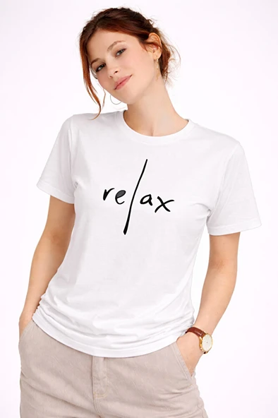Kadın Tişört Basic Minimal Baskılı Relax Yazılı Günlük Rahat Pamuklu ürün görseli 1