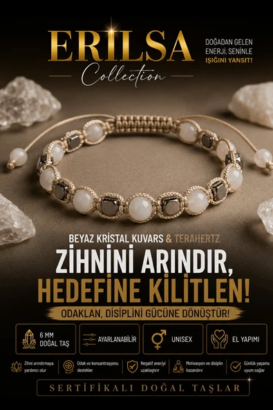 Sertifikalı Beyaz Kristal Kuvars Terahertz Doğal Taş Bileklik Ayarlanabilir - Odaklanma Başarı Zeka ürün görseli 1