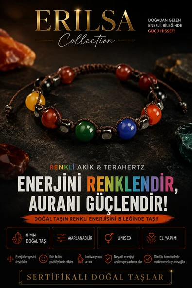 Sertifikalı Renkli Akik Terahertz Doğal Taş Bileklik 6 MM Ayarlanabilir Unisex - Nazar Bereket Güç ürün görseli 1
