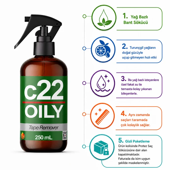 c22 OILY - 250 mL Yağ Bazlı (Protez Saç Bant Sökücüsü Temizleyicisi) ürün görseli 1