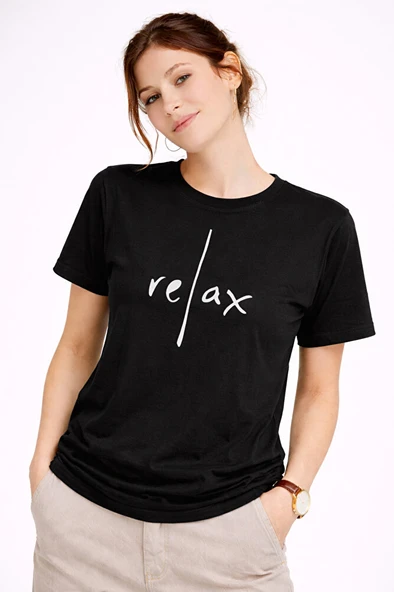 Kadın Tişört Basic Minimal Baskılı Relax Yazılı Günlük Rahat Pamuklu - Resim 7