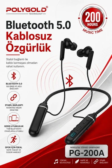 Mikrofonlu Kablosuz Spor Kulak İçi Kulaklık 200 Saat Müzik Dinleme Süreli ürün görseli 1