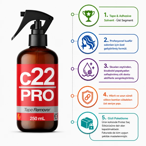 c22 PRO - 250 mL PROFESYONEL (Protez Saç Bant Sökücüsü Temizleyicisi) ürün görseli 1