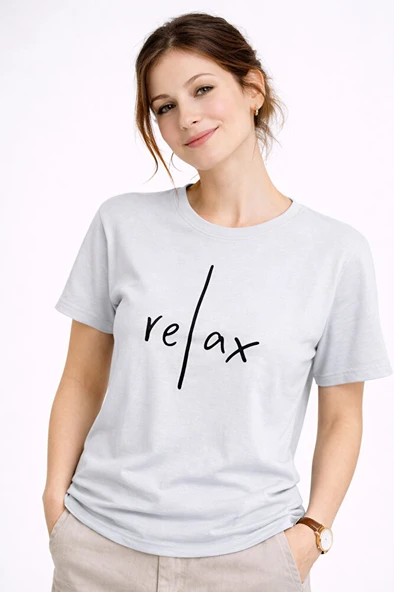 Kadın Tişört Basic Minimal Baskılı Relax Yazılı Günlük Rahat Pamuklu - Resim 3