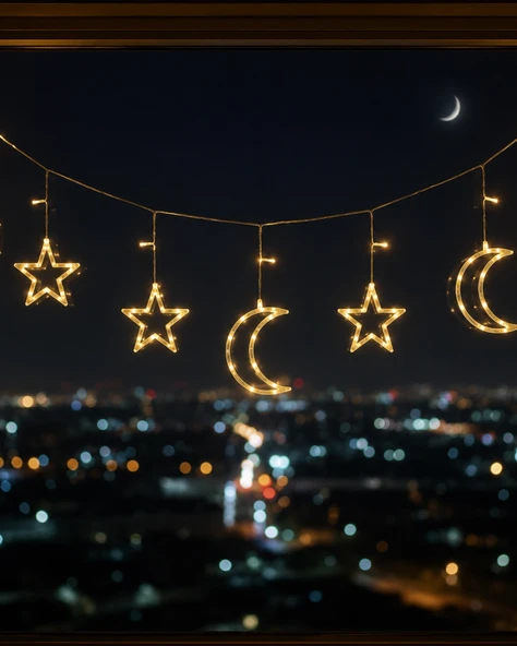 Büyük Ay Yıldız Led Ramazan Süsü Sıcak Beyaz Dekoratif Işık ürün görseli 1