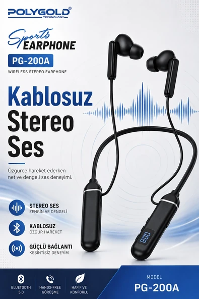 Bluetooth Uyumlu Spor Kulaklık Uzun Pil Ömürlü Boyun Askılı Stereo Sesli ürün görseli 1