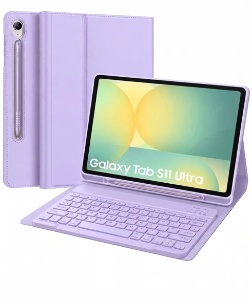 Samsung Galaxy Tab S11 Ultra Uyumlu Tablet Klavyeli Kılıf Kablosuz Bluetooth Q Klavyeli Standli Kalem Bölmeli Kılıf ürün görseli 1