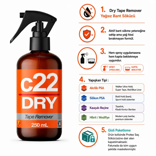 c22 DRY - 250 mL KURU (Protez Saç Bant Sökücüsü Temizleyicisi) ürün görseli 1