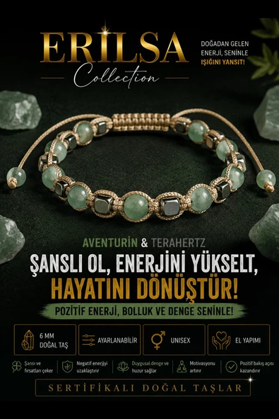 Sertifikalı Aventurin Terahertz Doğal Taş Bileklik Ayarlanabilir Unisex El Yapımı - Şans Bolluk ürün görseli 1