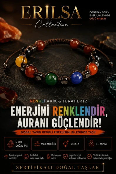 Sertifikalı Renkli Akik Terahertz Doğal Taş Bileklik Ayarlanabilir Unisex - Enerjini Renklendir ürün görseli 1