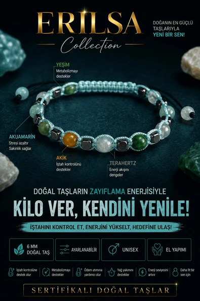Sertifikalı Akuamarin Yeşim Akik Terahertz Doğal Taş Bileklik - Ayarlanabilir - Zayıflama Bilekliği ürün görseli 1