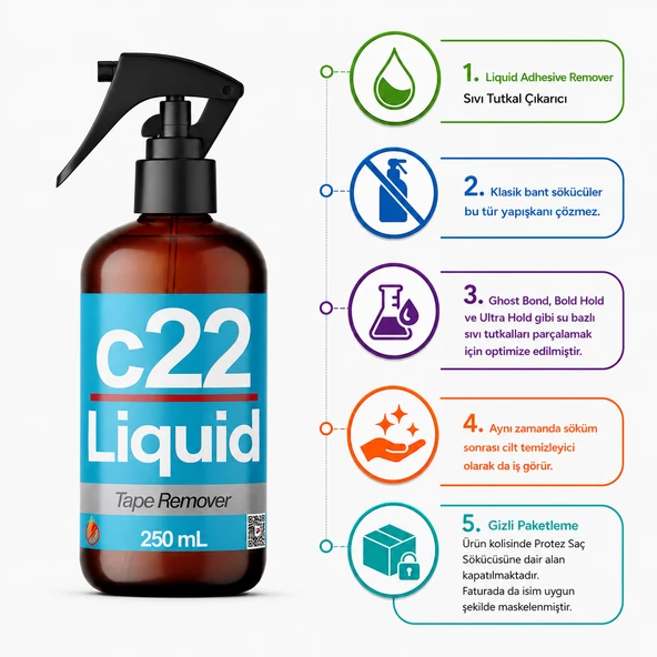 c22 LIQUID - 250 mL Sıvı Bazlı (Protez Saç Bant Sökücüsü Temizleyicisi) ürün görseli 1